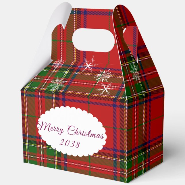 Red & Green Christmas Plaid Lace Snowflakes Geschenkschachtel (Rückseite)