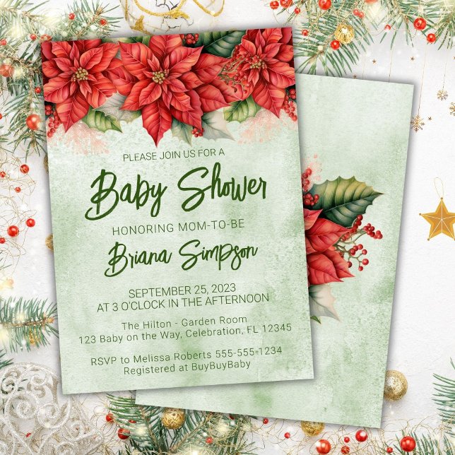Red Green Christmas Poinsettia Baby Dusche Einladung (Von Creator hochgeladen)