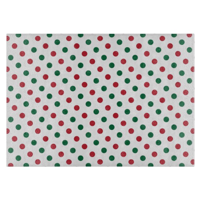 Red & Green Christmas Polka Dot Pattern Schneidebrett (Vorderseite)