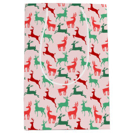 Red Green Christmas Reindeer Muster Pink Mittlere Geschenktüte