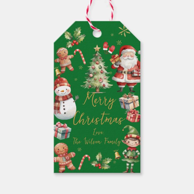 Red Green Christmas Santa Elf Snowman Gingerbrot Geschenkanhänger (Vorderseite)