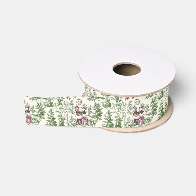 Red & Green Christmas Santa Toile Ripsband (Spule)