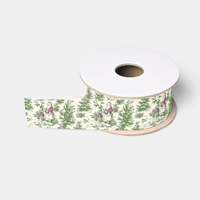 Red & Green Christmas Santa Toile Ripsband (Spule)