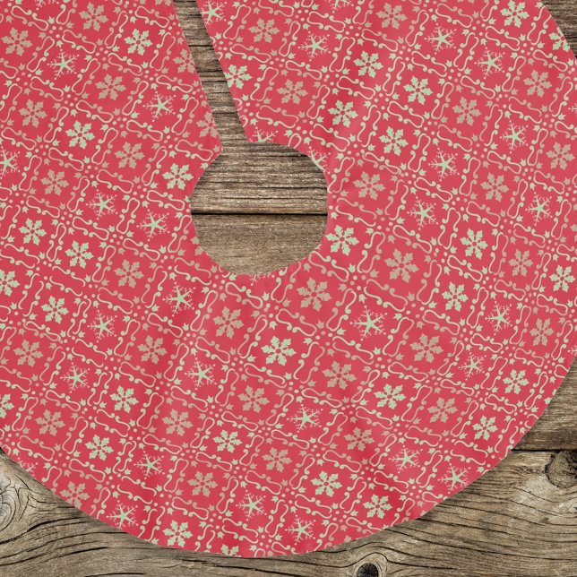 Red Green Christmas Snowflake Muster Polyester Weihnachtsbaumdecke (Red holiday snowflake pattern tree skirt)