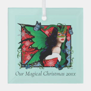 Red Green Christmas Solstice Fairy Ornament Aus Glas