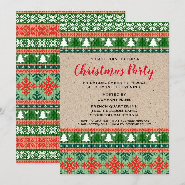 Red Green Christmas Ugly Sweater Corporate Party  Einladung (Vorne/Hinten)