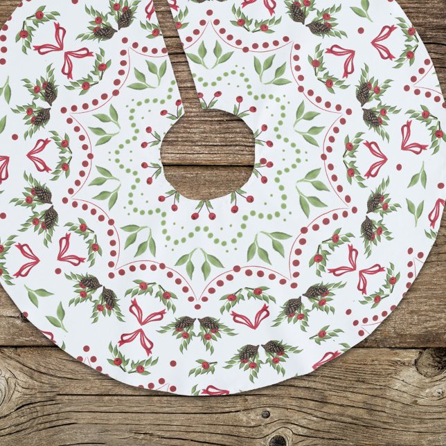 Red Green Classic Weihnachtsmuster Polyester Weihnachtsbaumdecke (Holiday Christmas red and green pine cones pattern tree skirt)