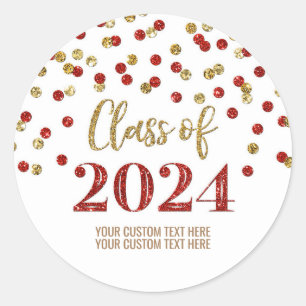 Red Green Confetti Abschluss 2024 Runder Aufkleber