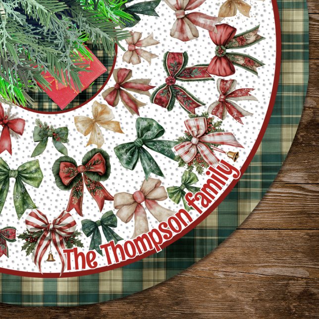 Red Green coquette bows custom christmas Polyester Weihnachtsbaumdecke (Von Creator hochgeladen)