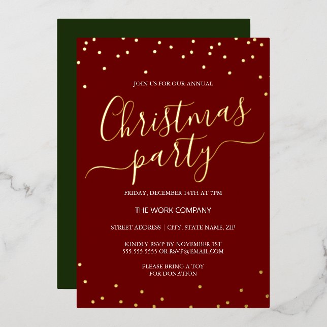 Red Green Corporate Christmas Party Confetti Folieneinladung (Vorderseite/Rückseite)