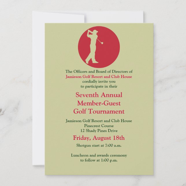 Red Green Corporate Golf Tournament Invitation (Devant)