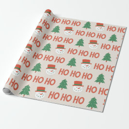 Red Green Cream Playful Modern Snowman Tree Geschenkpapier