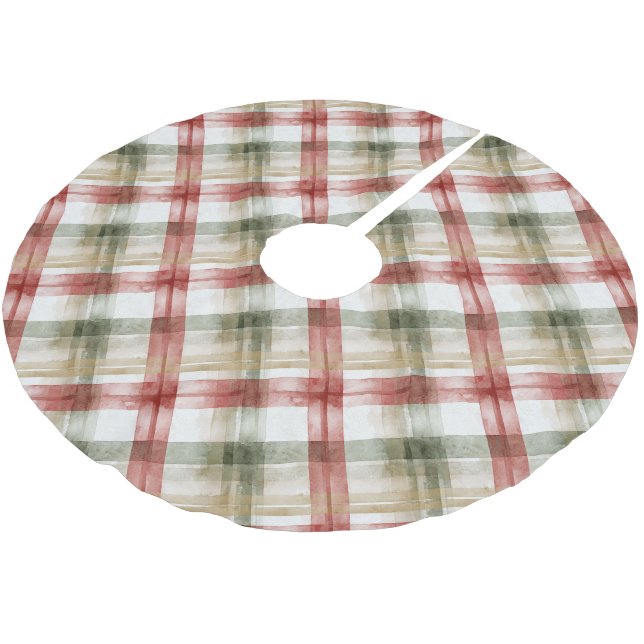 Red Green Cream Stripes Christmas Polyester Weihnachtsbaumdecke (Schrägansicht)
