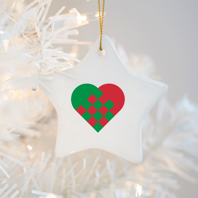 Red Green Danish Heart Keramik Ornament (Red Green Danish Heart Star Shaped Ceramic Ornament)