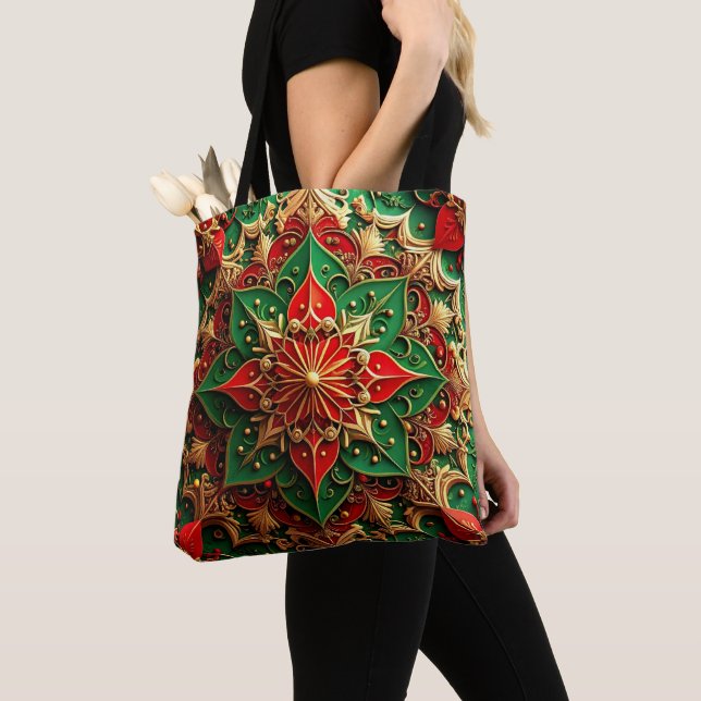 Red Green Decorative Christmas Holiday Tote Bag (De près)