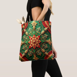 Red Green Decorative Christmas Holiday Tote Bag Tasche