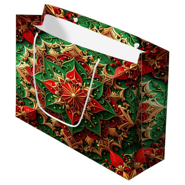 Red Green Decorative Holiday Gift Bag Große Geschenktüte (Vorderseite Schrägansicht)