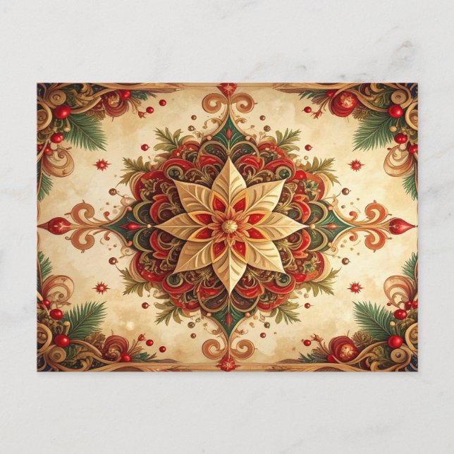 Red Green Decorative Holiday Postcard Postkarte (Vorderseite)