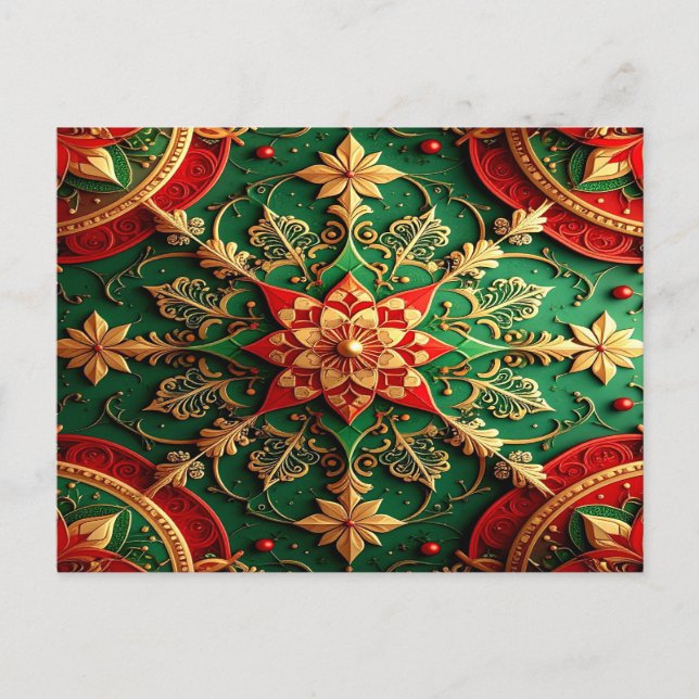 Red Green Decorative Holiday Postcard Postkarte (Vorderseite)