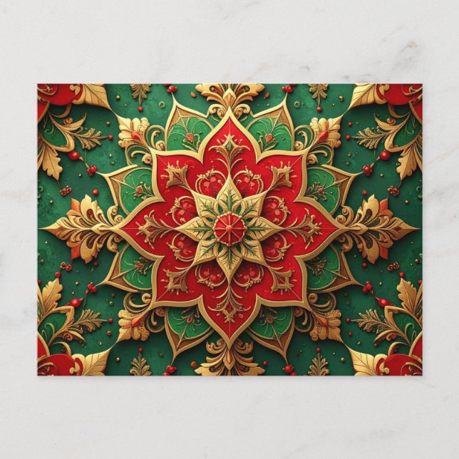 Red Green Decorative Holiday Postcard Postkarte (Vorderseite)