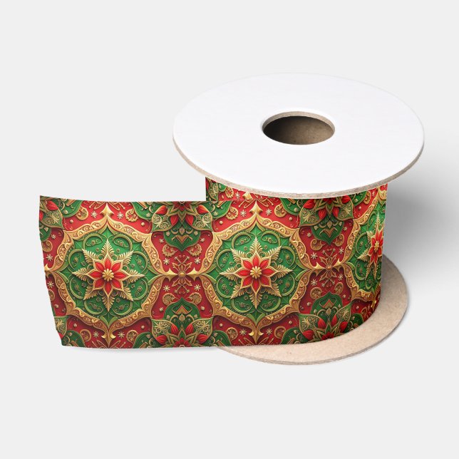 Red Green Decorative Holiday Satin Ribbon Satinband (Spule)