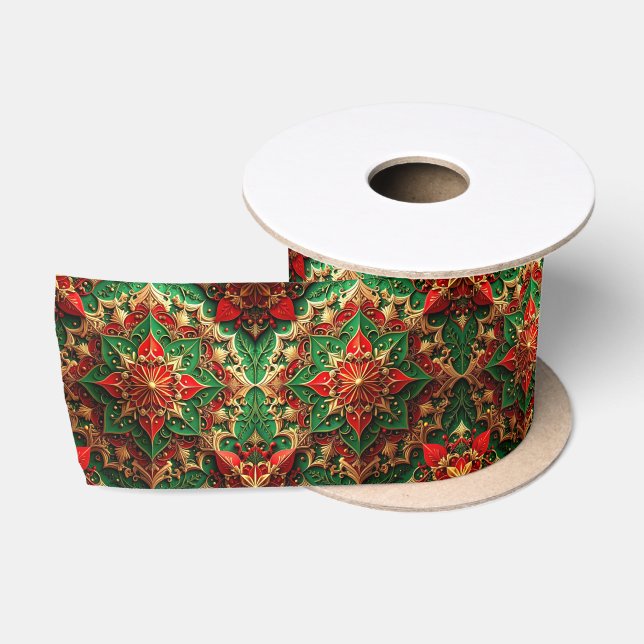 Red Green Decorative Holiday Satin Ribbon Satinband (Spule)