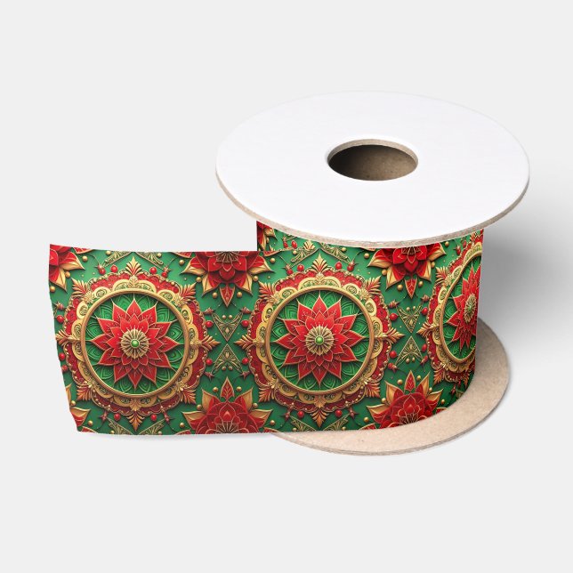 Red Green Decorative Holiday Satin Ribbon Satinband (Spule)