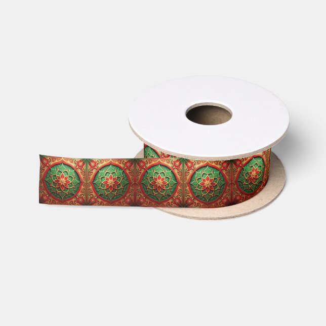 Red Green Decorative Holiday Satin Ribbon Satinband (Spule)