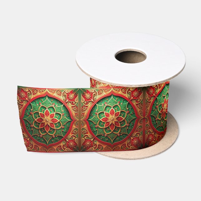 Red Green Decorative Holiday Satin Ribbon Satinband (Spule)