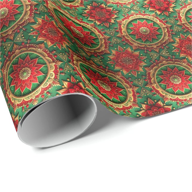 Red Green Decorative Holiday Wrapping Paper Geschenkpapier (Rolleneckpunkt)