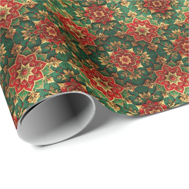 Red Green Decorative Holiday Wrapping Paper Geschenkpapier (Rolleneckpunkt)