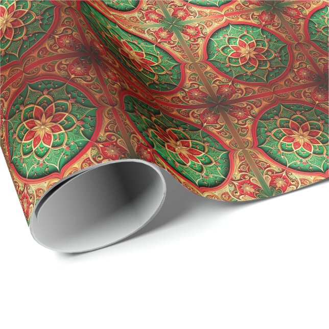 Red Green Decorative Holiday Wrapping Paper Geschenkpapier (Rolleneckpunkt)