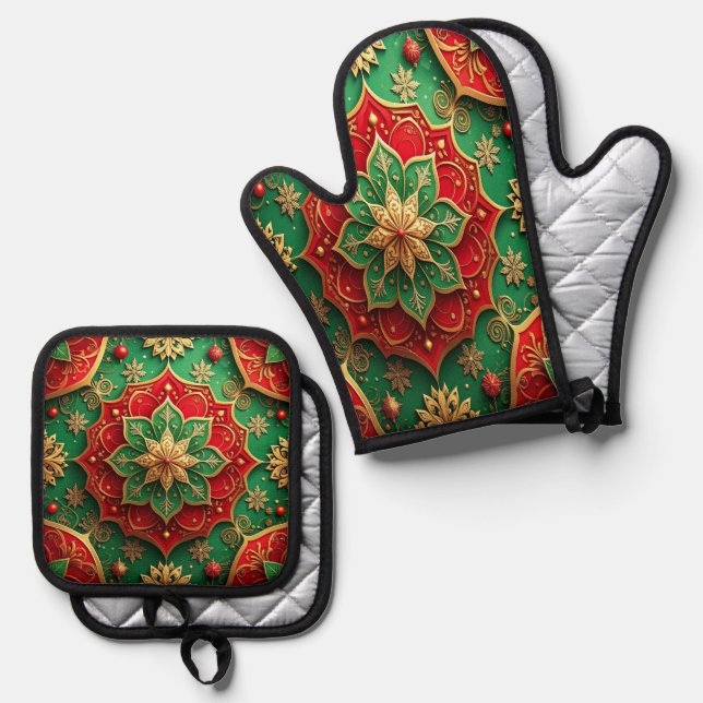 Red Green Decorative Ofenhandschuh & Topflappen-Set (Vorderseite/Rückseite)