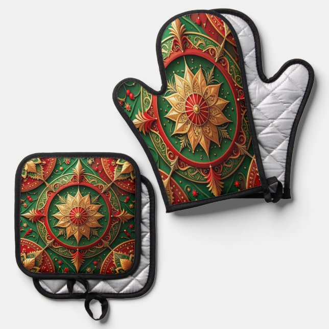 Red Green Decorative Ofenhandschuh & Topflappen-Set (Vorderseite/Rückseite)