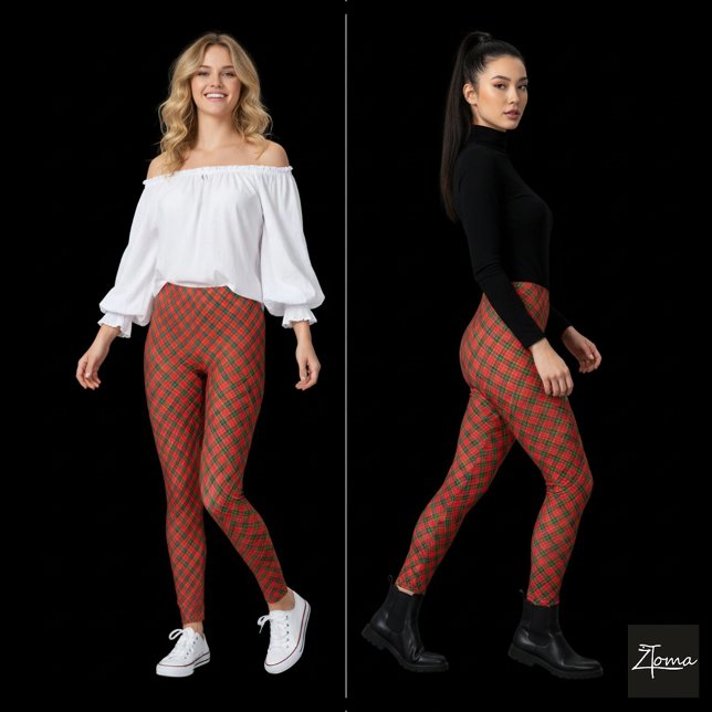 Red Green Diagonal Plaid Circular Distortion Leggings (Von Creator hochgeladen)