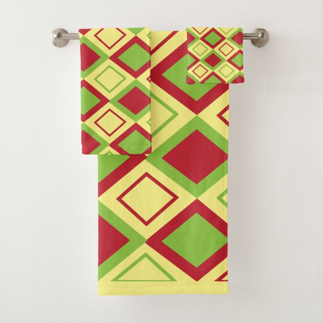 Red Green Diamond Geometric Badhandtuch Set (Insitu)