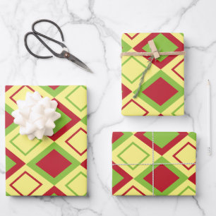 Red Green Diamond Geometric Muster Geschenkpapier Set
