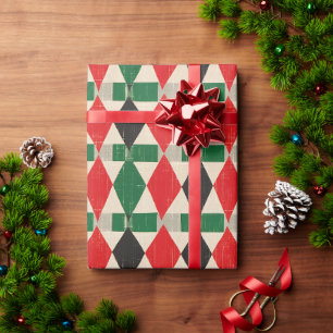 Red & Green Diamond Harlequin Muster Geschenkpapier