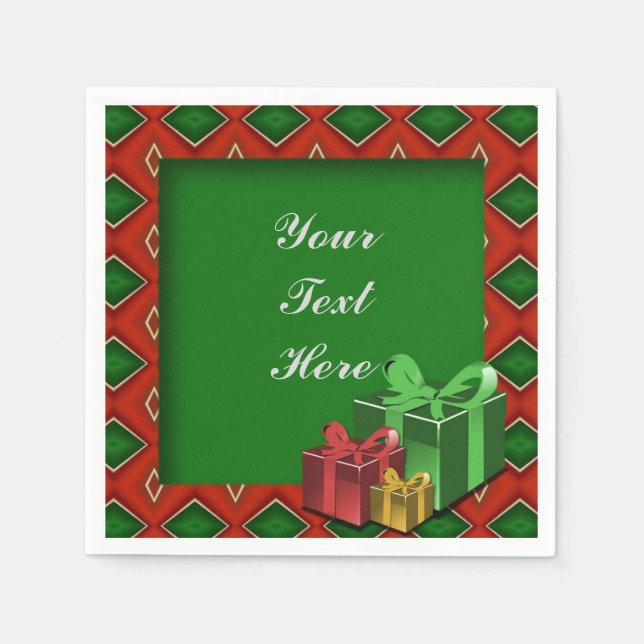 Red & Green Diamond Muster Weihnachten Napkins Serviette (Vorderseite)