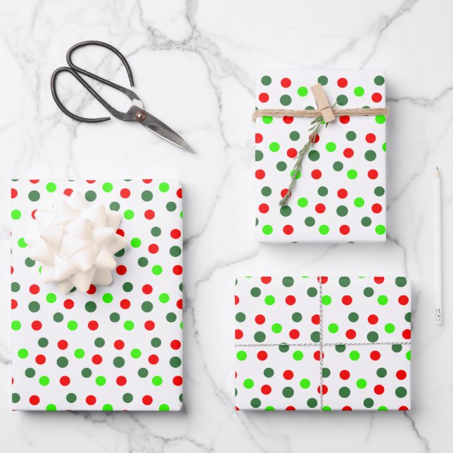 Red Green Dots Weihnachten Geschenkpapier Set (Vorderseite)