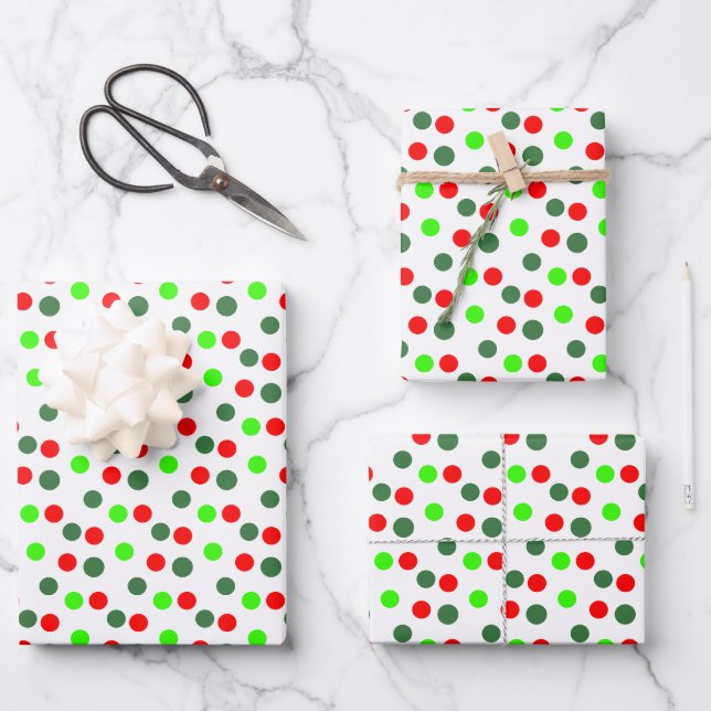 Red Green Dots Weihnachten Geschenkpapier Set (Vorderseite)