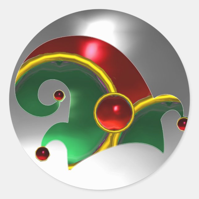 RED GREEN ELF HAT /GOLD JEWELS , RUBY GEM STONS RUNDER AUFKLEBER (Vorderseite)