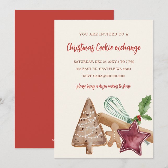 Red Green Festive Cookie Exchange Christmas Party Einladung (Vorne/Hinten)