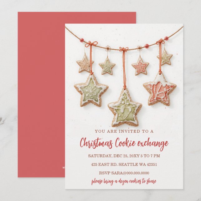 Red Green Festive Cookie Exchange Christmas Party Einladung (Vorne/Hinten)