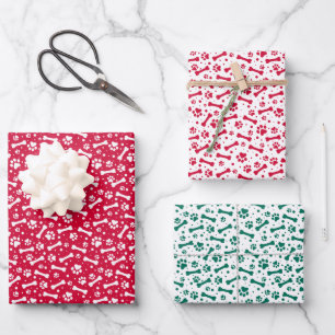 Red Green Festive Paw Print Patches Geschenkpapier Set