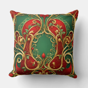 Red Green Floral Christmas Theme Kissen