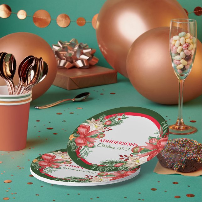 Red Green Floral Frohe Weihnachten Party Pappteller (Multi)