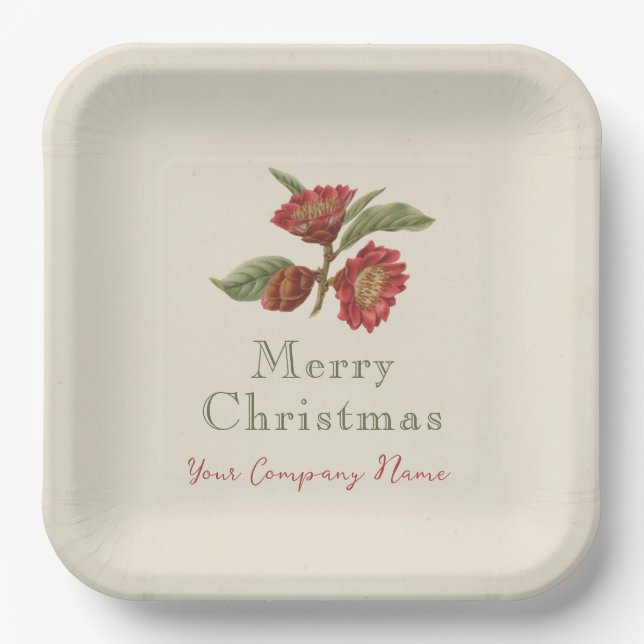 Red Green Floral Holiday individuell anpassbar Pappteller (Vorderseite)