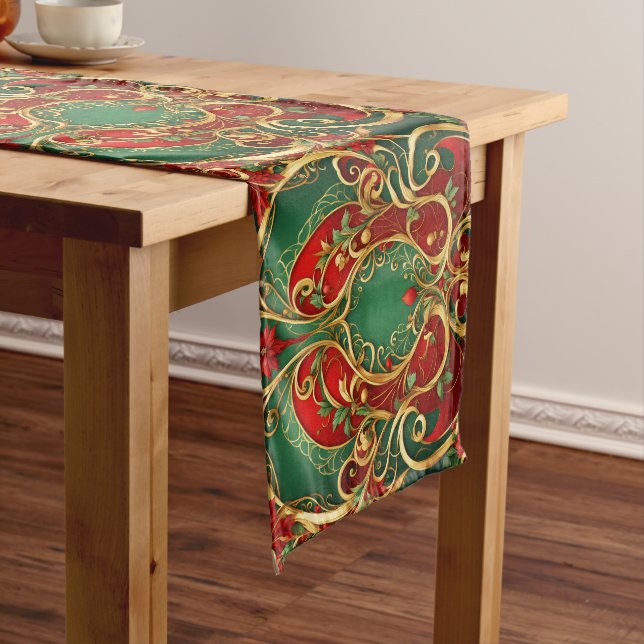 Red Green Floral Holiday Table Running Mittelgroßer Tischläufer (Beispiel)