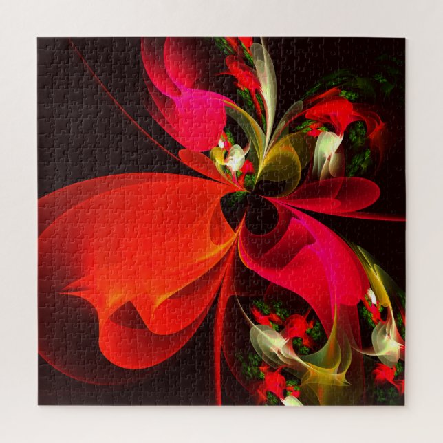 Red Green Floral Modern Abstrakt Art Pattern #02 (Vertikal)